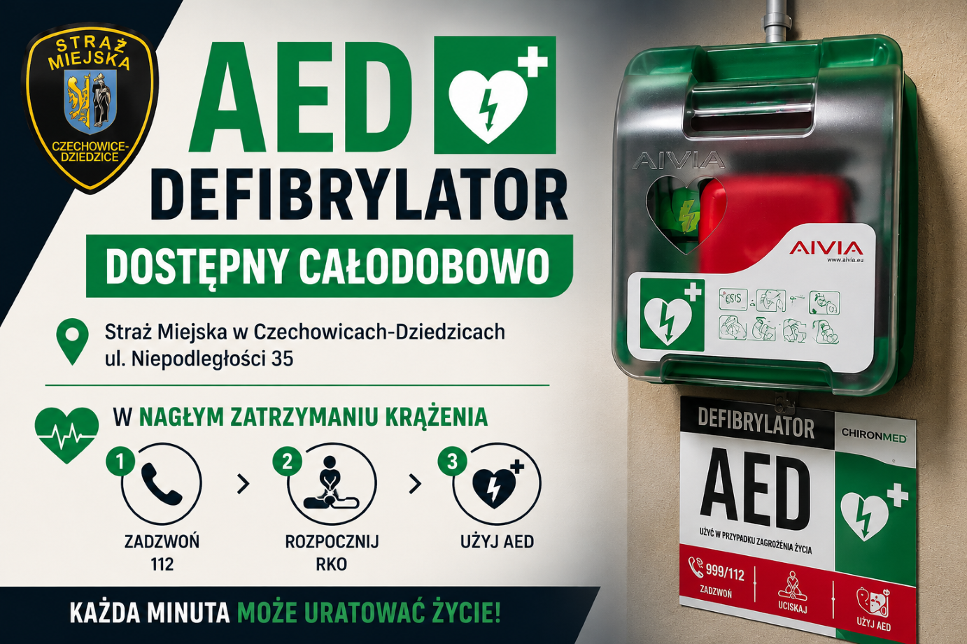 zdjęcie: AED DOSTĘPNY CAŁODOBOWO