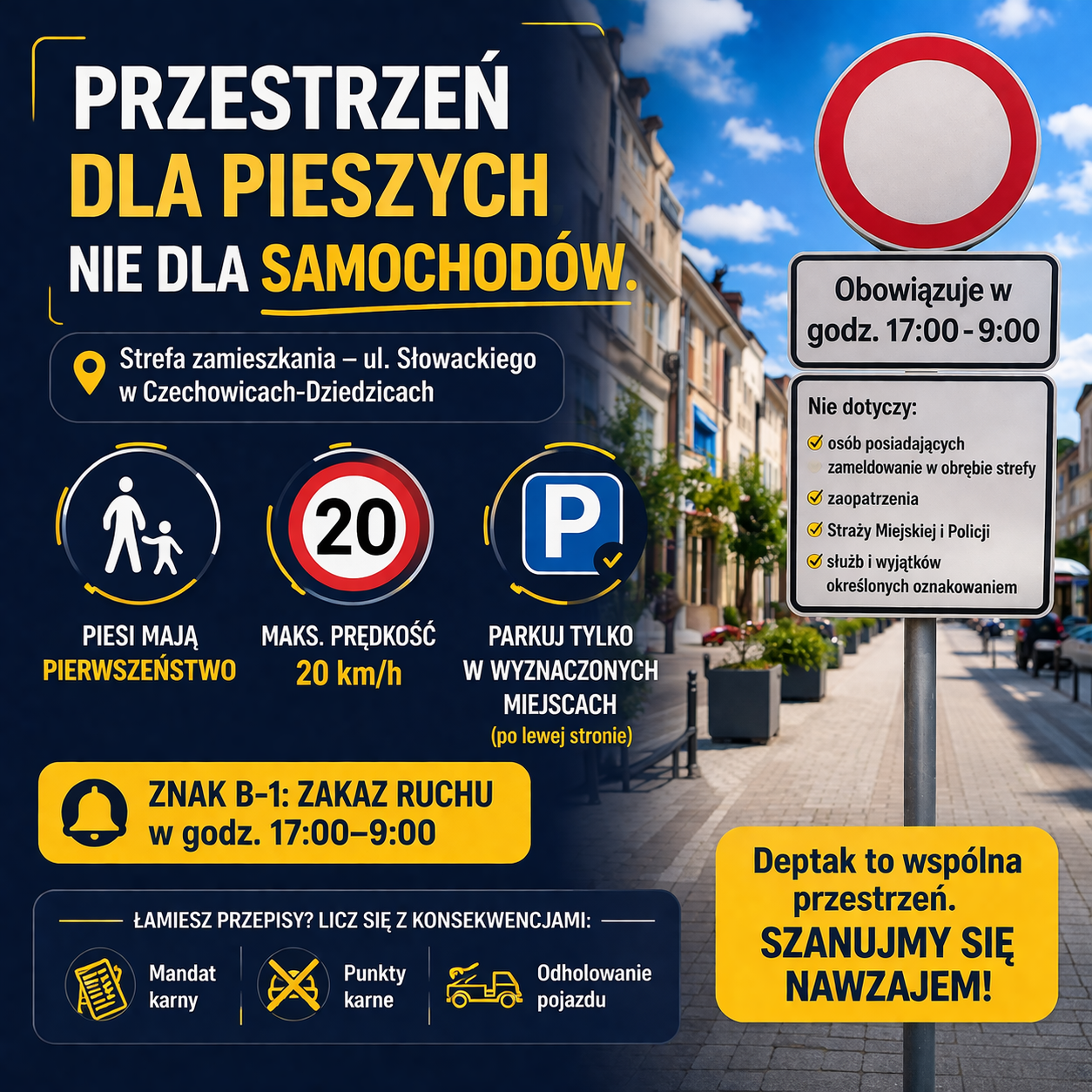 zdjęcie: Deptak czy parking? Problem łamania przepisów w strefie zamieszkania przy ul. Słowackiego